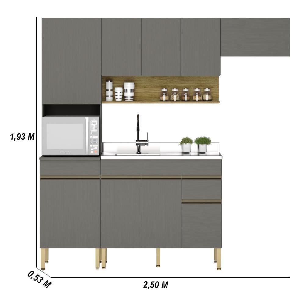 Armário De Cozinha Completa 120 Com Balcão Para Pia 9 Portas Line Freijó Gris - 3