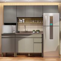 Armário De Cozinha Completa 120 Com Balcão Para Pia 9 Portas Line Freijó Gris - 1