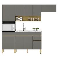 Armário De Cozinha Completa 120 Com Balcão Para Pia 9 Portas Line Freijó Gris - 2