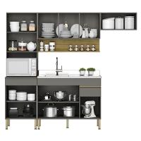 Armário De Cozinha Completa 120 Com Balcão Para Pia 9 Portas Line Freijó Gris