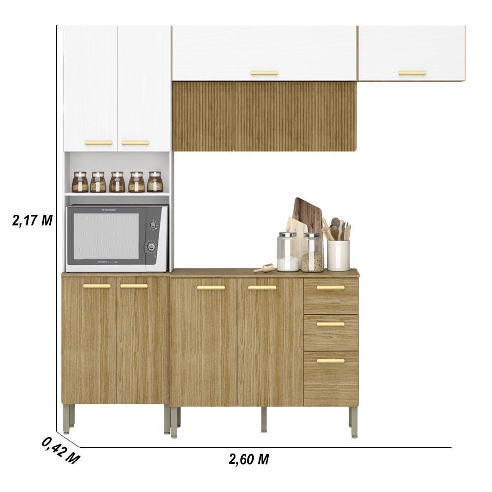 Armário De Cozinha Completa Com Balcão Com Tampo 12 Portas Urbane Freijó Supremo Com Ripado - 2