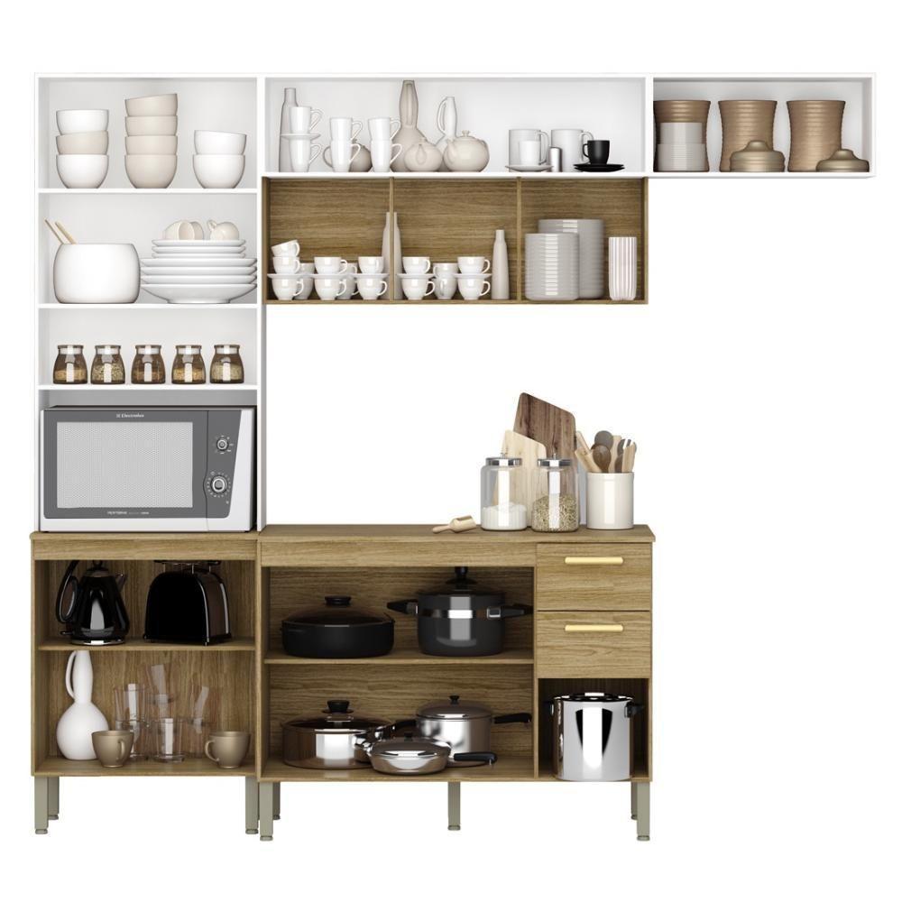 Armário De Cozinha Completa Com Balcão Com Tampo 12 Portas Urbane Freijó Supremo Com Ripado - 3