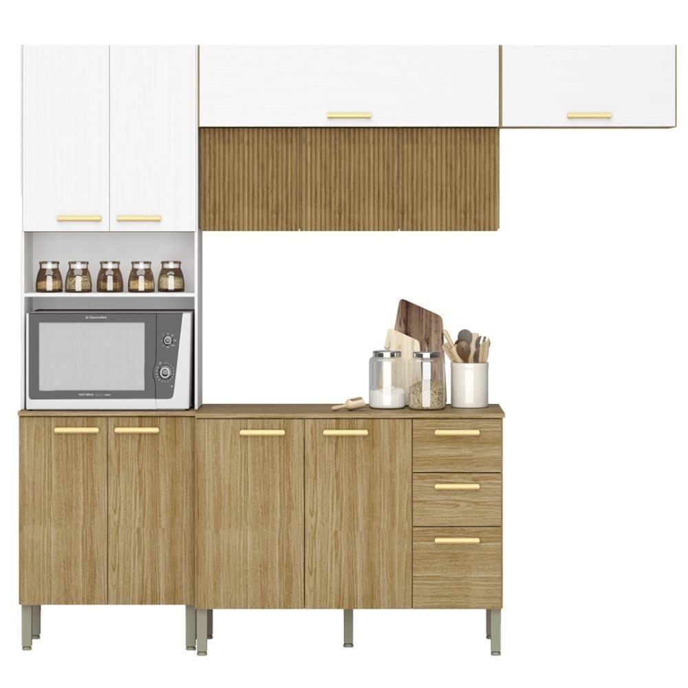 Armário De Cozinha Completa Com Balcão Com Tampo 12 Portas Urbane Freijó Supremo Com Ripado - 10