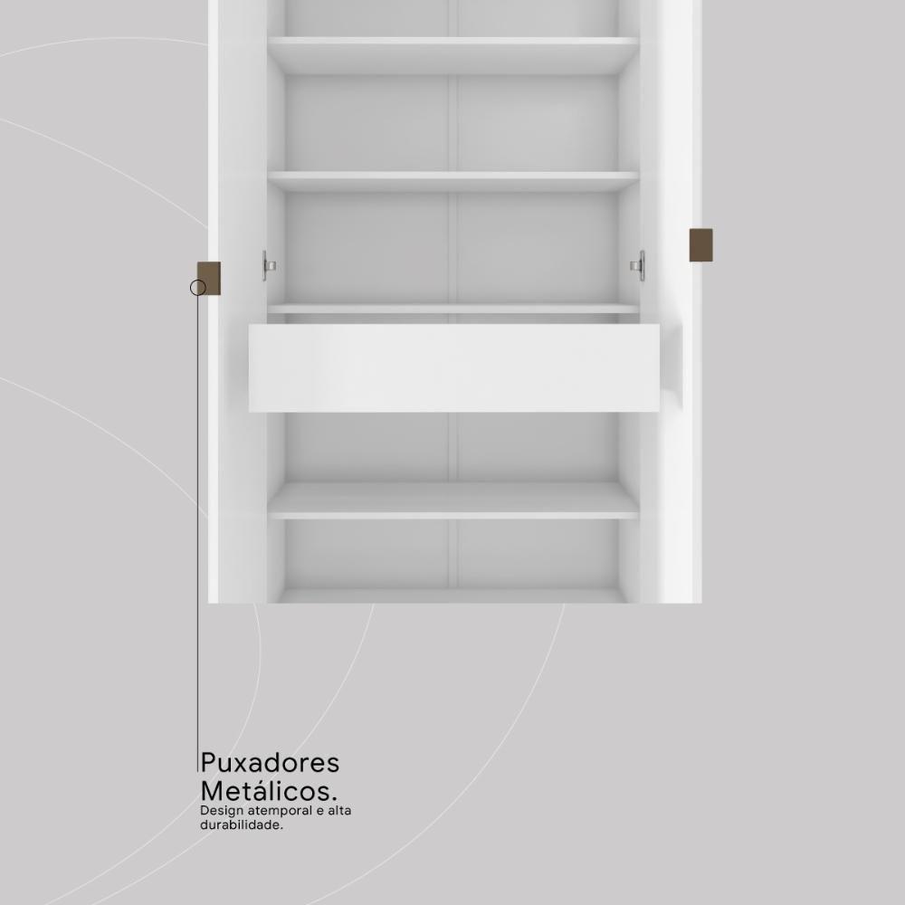 Armário Multiuso Sapateira 2 Portas Com Espelho E 1 Gaveta Grife Branco - 6