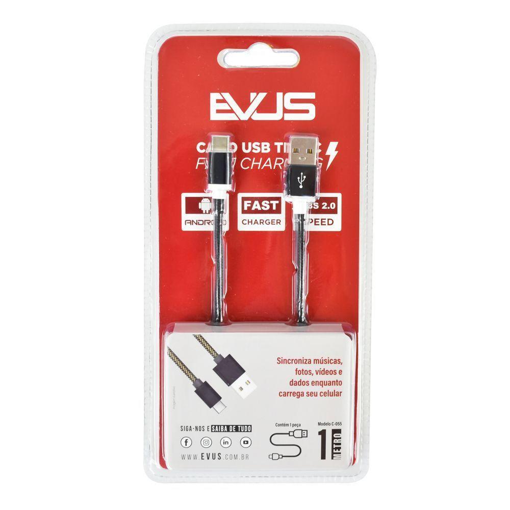 Cabo Usb Evus C-055 Fast Charge Tipo C Preto 1,0m - 1
