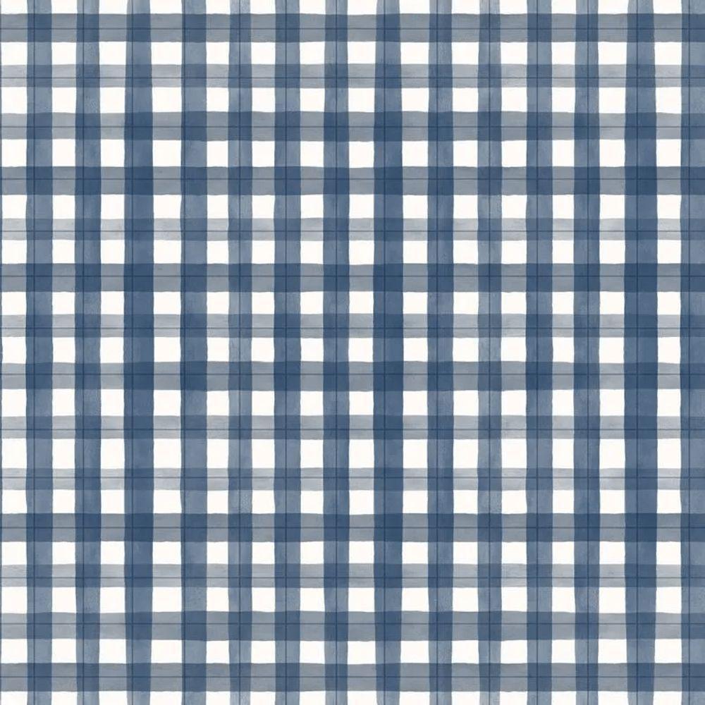 Papel De Parede Revoada Xadrez Picnic Pincelada Azul 4428 - 1