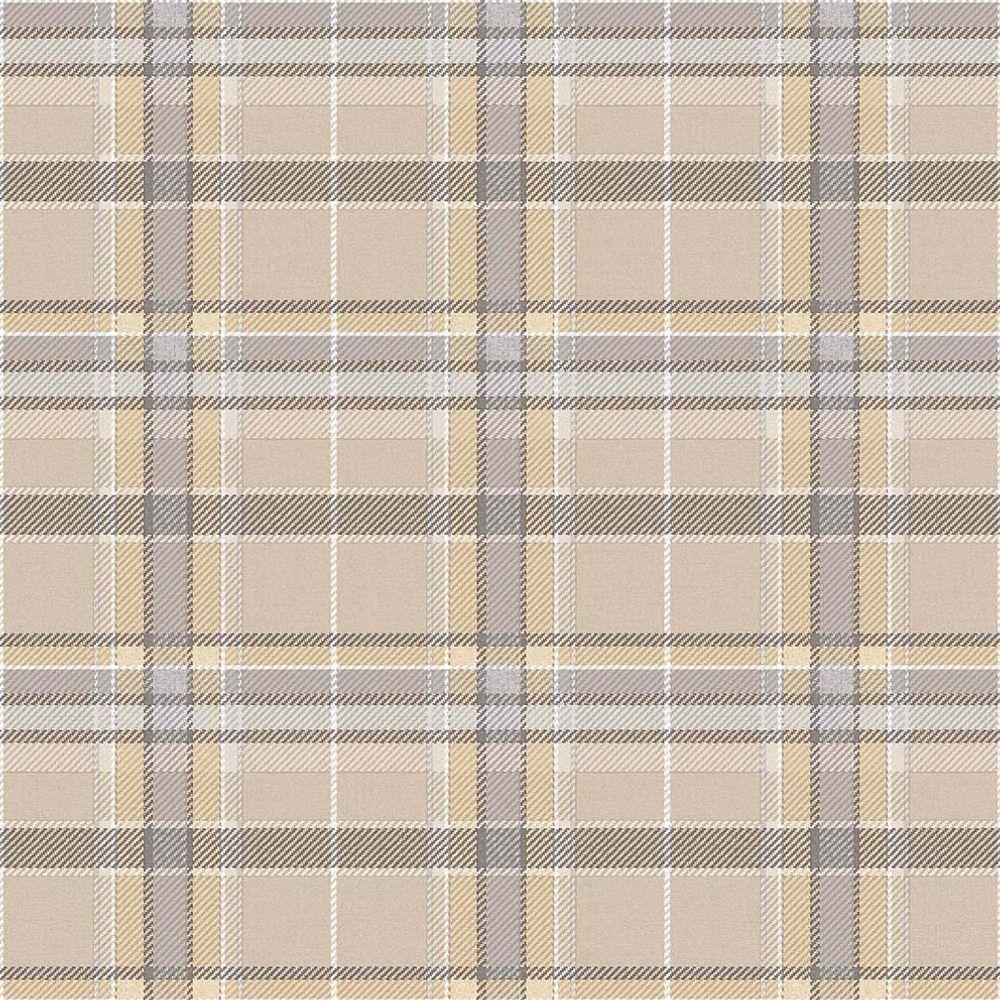 Papel De Parede Botany House Xadrez Bege E Cinza 15571 - 1