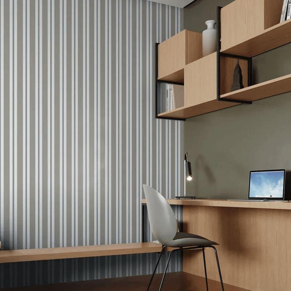 Papel De Parede Revoada Listrado Cinza E Azul 4456 - 2