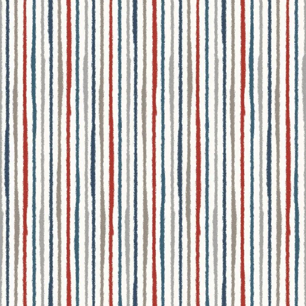 Papel De Parede Revoada Listrado Aquarela Azul, Cinza E Vermelho 4425 - 1