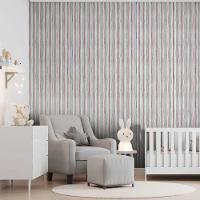 Papel De Parede Revoada Listrado Aquarela Azul, Cinza E Vermelho 4425 - 2