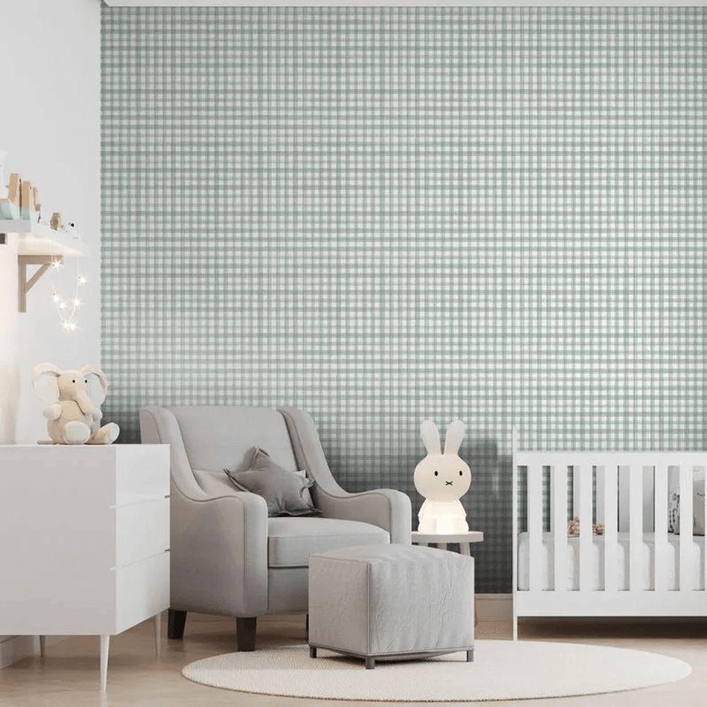 Papel De Parede Revoada Xadrez Picnic Pincelada Menta 4436 - 2