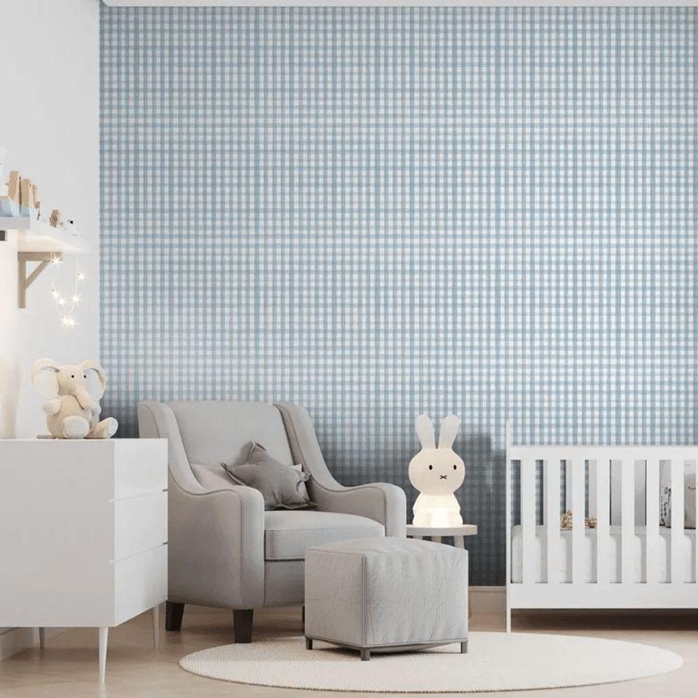Papel De Parede Revoada Xadrez Picnic Pincelada Azul 4444 - 2