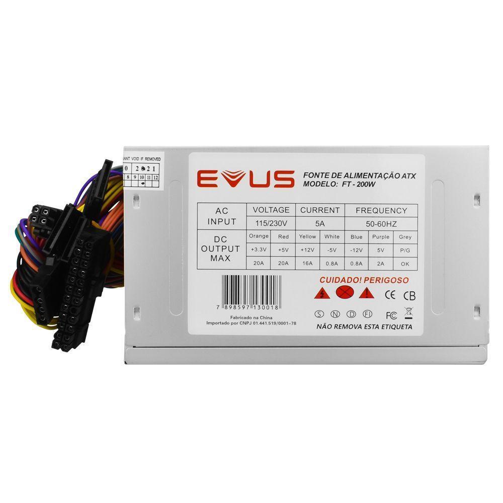 Fonte Evus Ft-200w Atx 200w Real 20-24p 3 Sata Com Cabo - 2