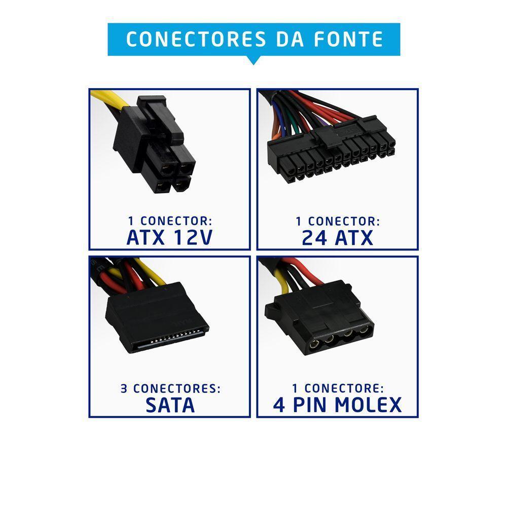 Fonte Evus Ft-200w Atx 200w Real 20-24p 3 Sata Com Cabo - 4