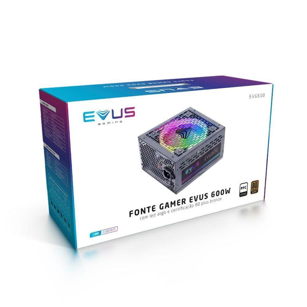 Fonte Gamer Evus Evg600 Argb 600w Selo 80 Plus Bronze - 8