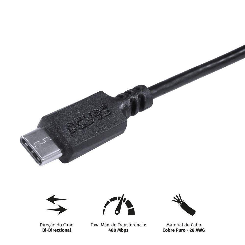 Cabo Usb A 2.0 Para Usb Tipo C 2m Preto - Puacp-02 - 3