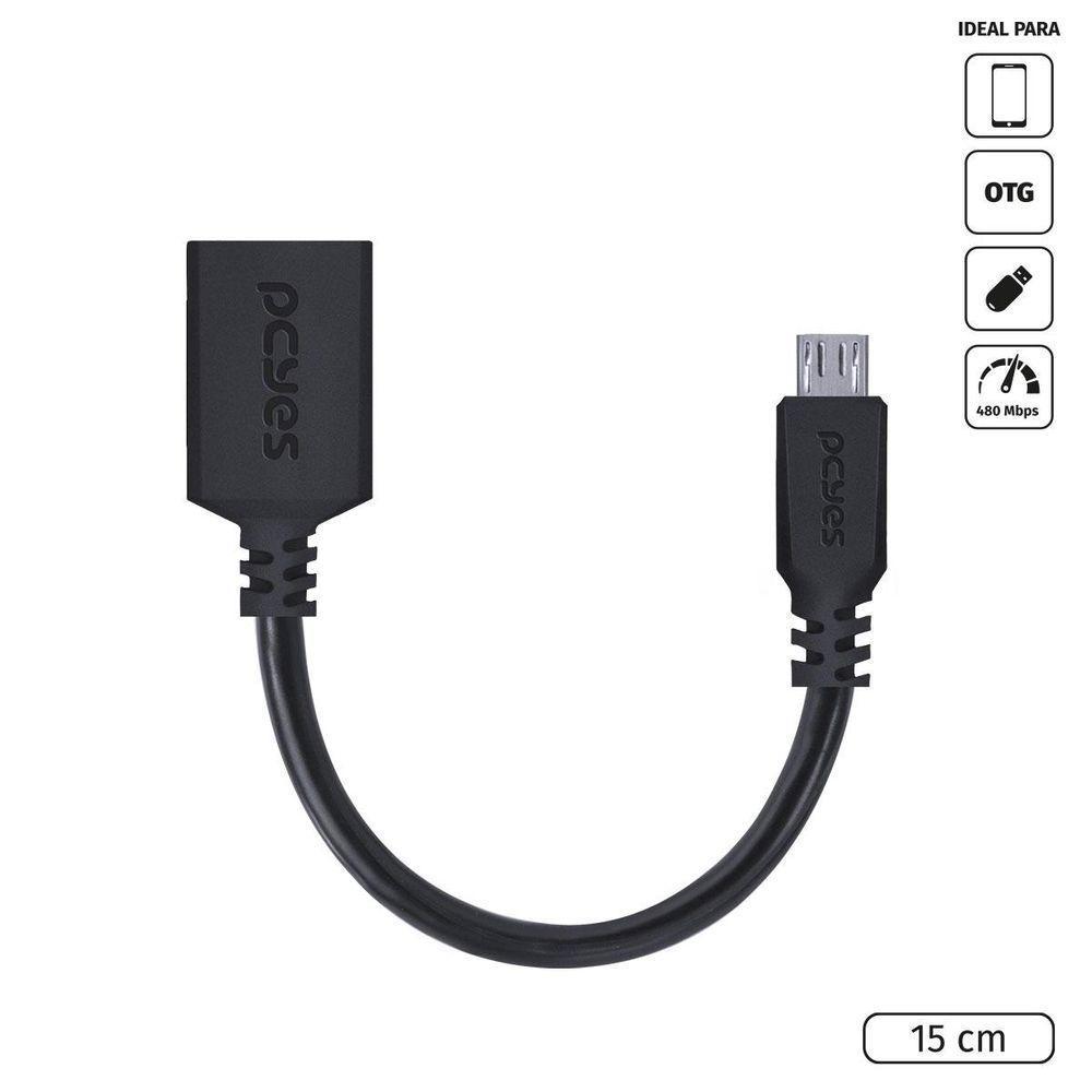 Adaptador Otg Micro Usb Para Usb 2.0 15cm Preto - Pamup-15 - 1