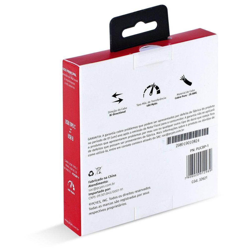 Cabo Usb Tipo C Para Usb B 2.0 1m Preto - Pucbp-1 - 8