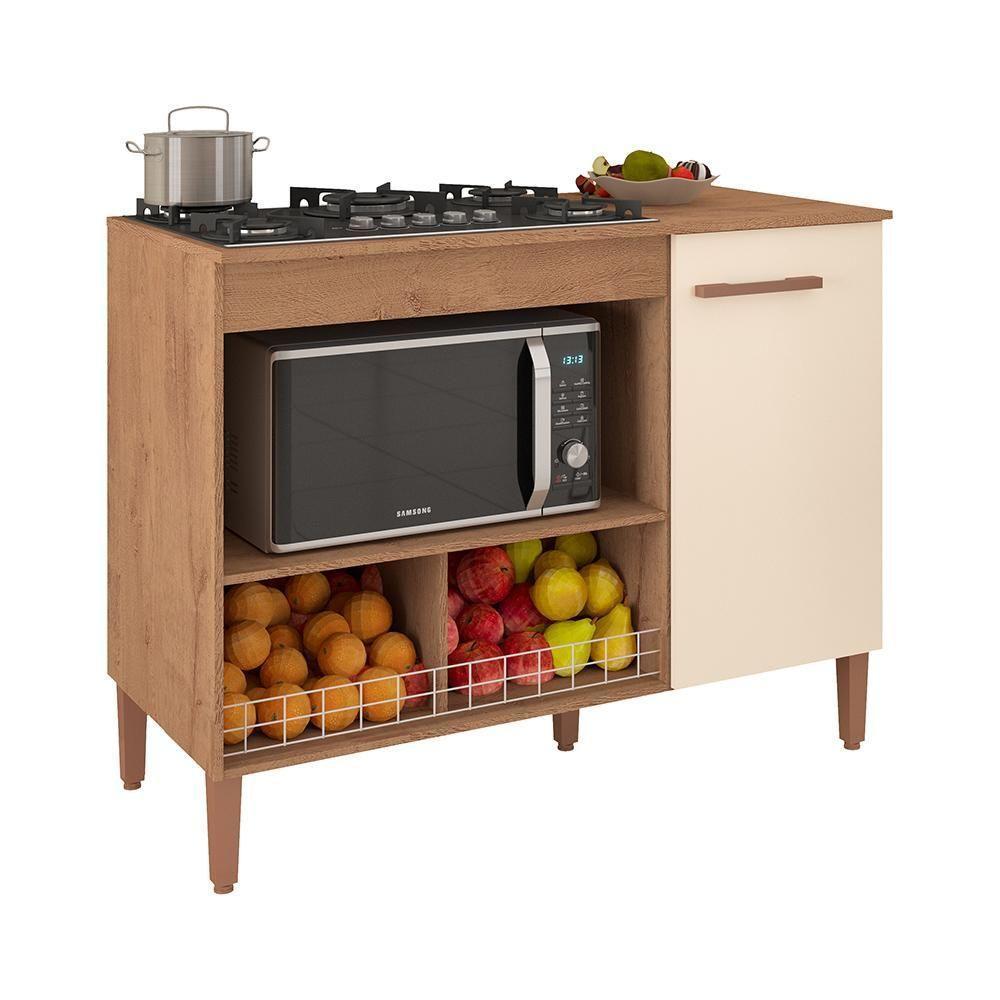 Balcão Cozinha Para Cooktop Madri Com 1 Porta Canelato/off White Canelato/off White - 1