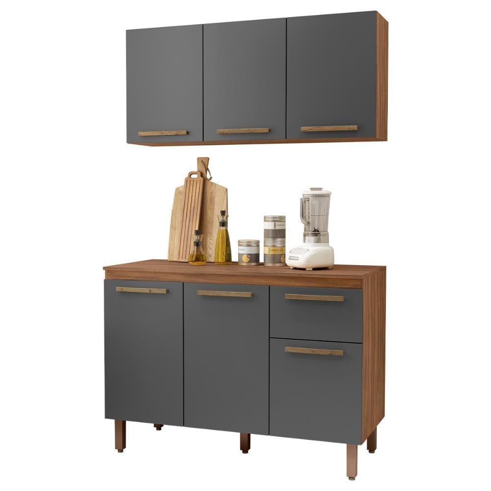 Armario De Cozinha Pop 120 Cm Com 6 Portas E 1 Gaveta Freijo/chumbo/freijo - 2