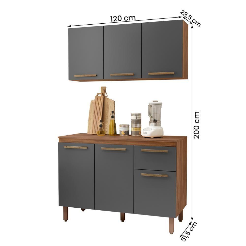 Armario De Cozinha Pop 120 Cm Com 6 Portas E 1 Gaveta Freijo/chumbo/freijo - 4