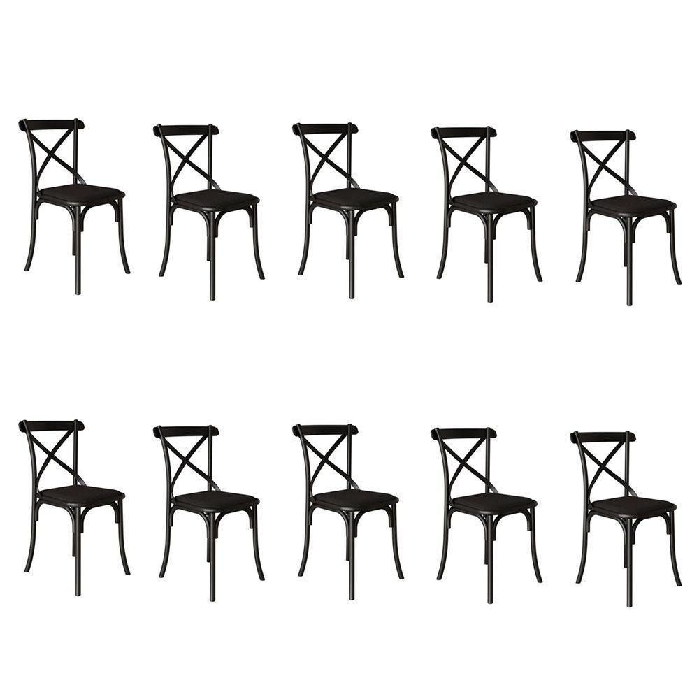 Kit 10 Cadeiras Katrina Premium Assento Corano Preto Aço Preto - 1