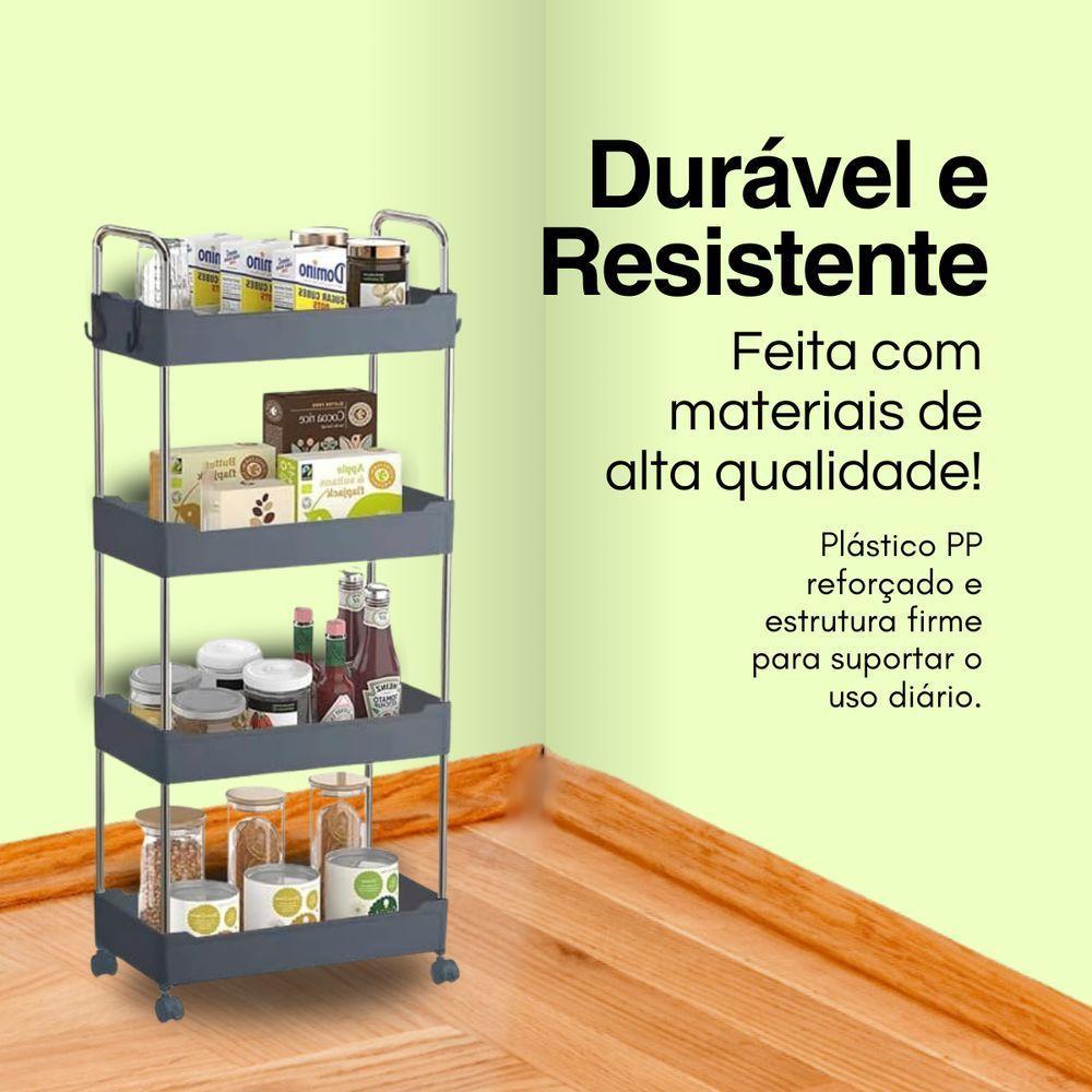 Prateleira Multiuso 4 Andares Com Rodinha Cinza - 4