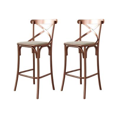 Kit 2 Banquetas Com Encosto Katrina Premium Bar Cozinha Balcão Em Aço Cobre Assento Bege