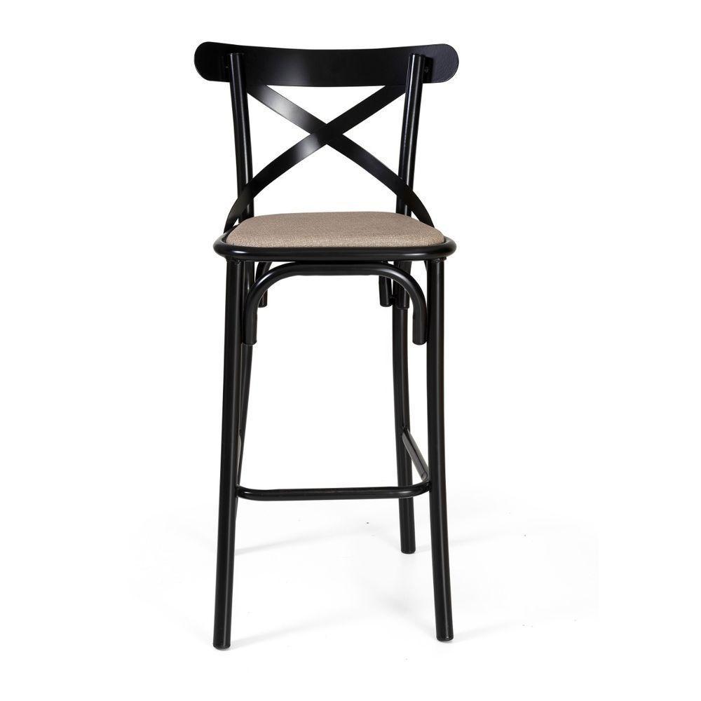 Banqueta Com Encosto Katrina Premium Em Aço Preta Assento Bege - 2