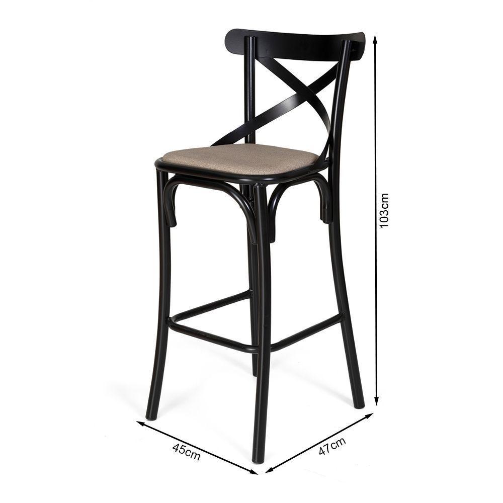 Banqueta Com Encosto Katrina Premium Em Aço Preta Assento Bege - 4