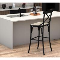 Banqueta Com Encosto Katrina Premium Em Aço Preta Assento Bege - 1