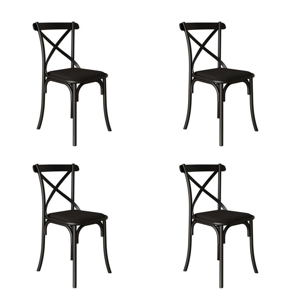 Kit 4 Cadeiras Jantar Katrina Premium Assento Corano Preto Aço Preto - 1