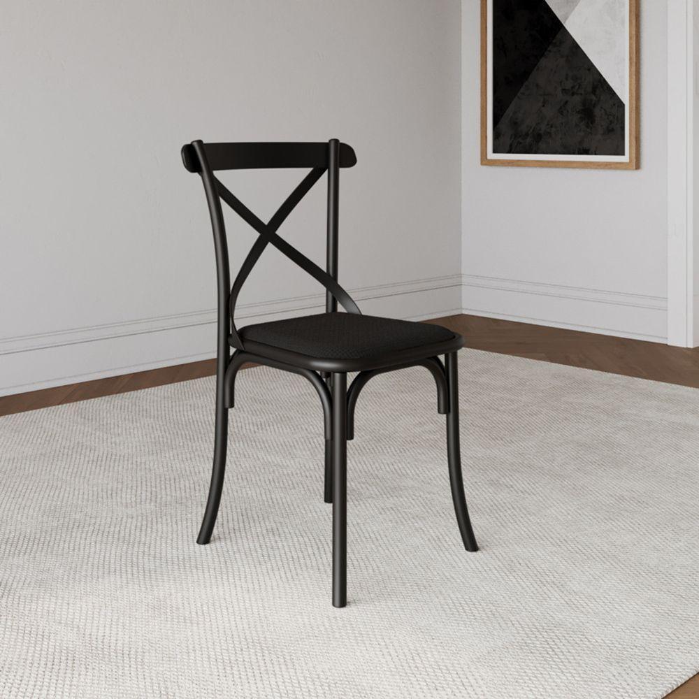 Kit 4 Cadeiras Jantar Katrina Premium Assento Corano Preto Aço Preto - 2