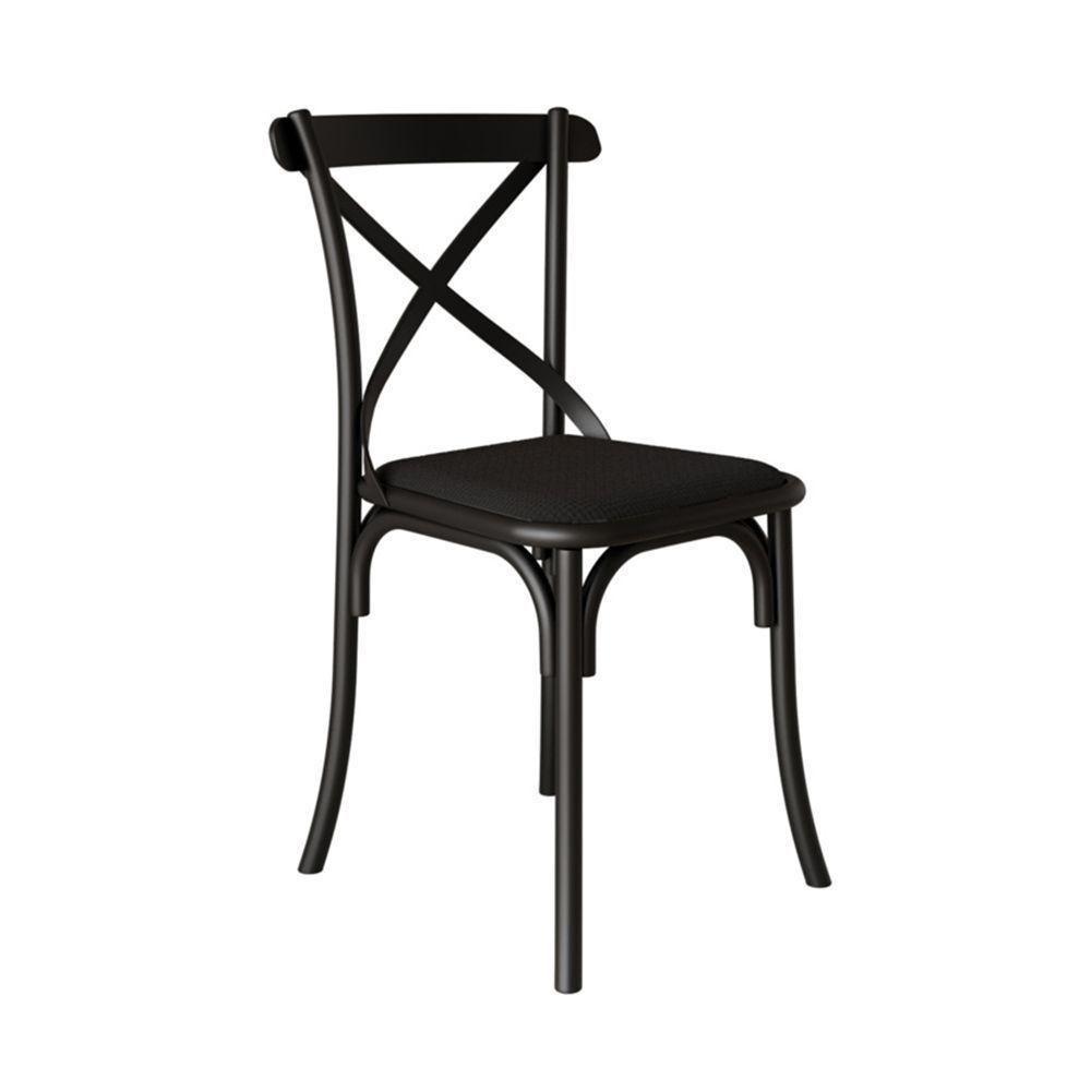 Kit 4 Cadeiras Jantar Katrina Premium Assento Corano Preto Aço Preto - 3