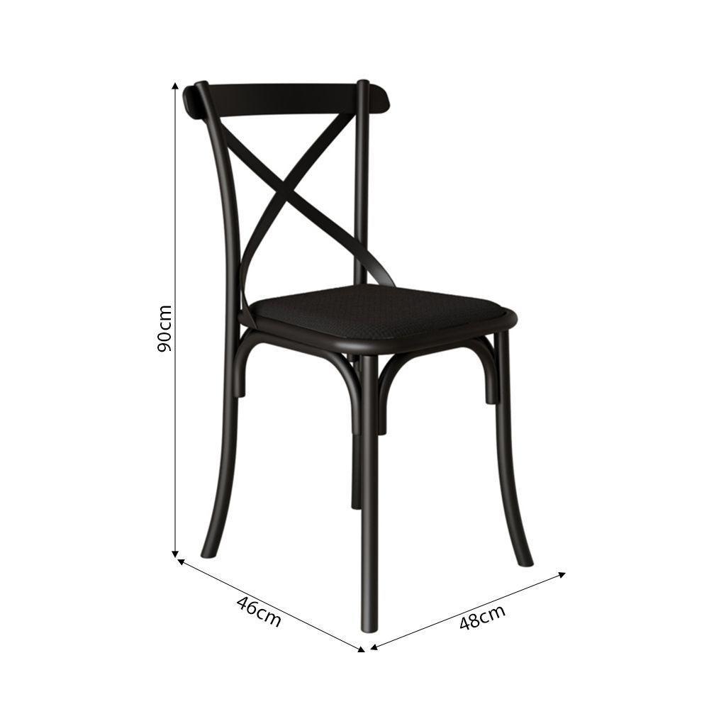 Kit 4 Cadeiras Jantar Katrina Premium Assento Corano Preto Aço Preto - 4
