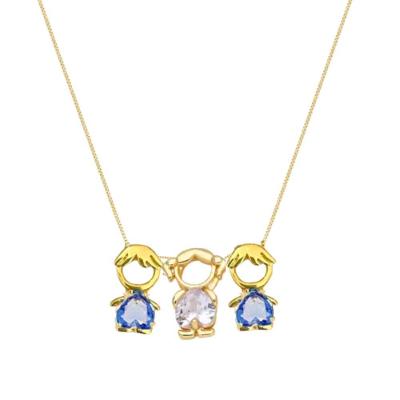Colar Mãe E Filhos Menina E Meninos Cristal Banhado Ouro 18k