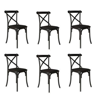 Kit 6 Cadeiras Jantar Katrina Premium Assento Corano Preto Aço Preto
