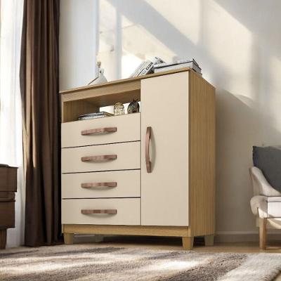 Cômoda Sapateira Miami 1 Porta 4 Gavetas 83.8cm MDF Carvalho Off White
