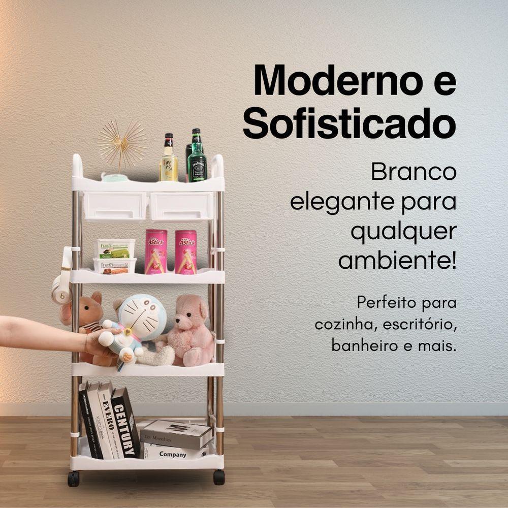 Prateleira Multiuso 4 Andares Com 2 Gavetas Branca - 2