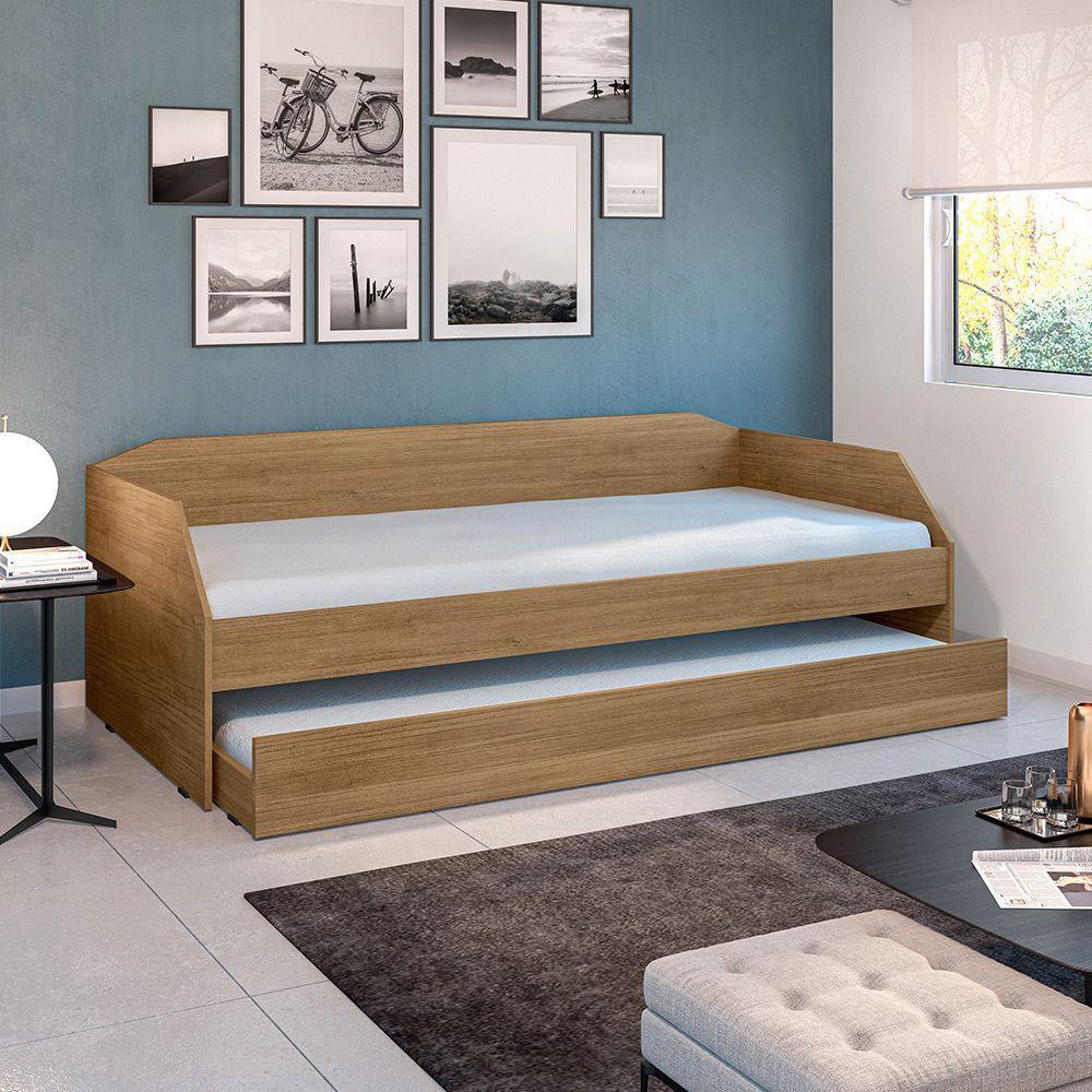 Sofá Cama Solteiro Duo Com Cama Auxiliar Em Mdf Reforçado 15mm Amendoa Com 2 Colchões - 3