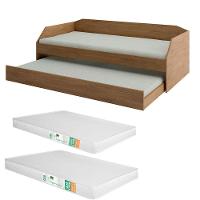 Sofá Cama Solteiro Duo Com Cama Auxiliar Em Mdf Reforçado 15mm Amendoa Com 2 Colchões