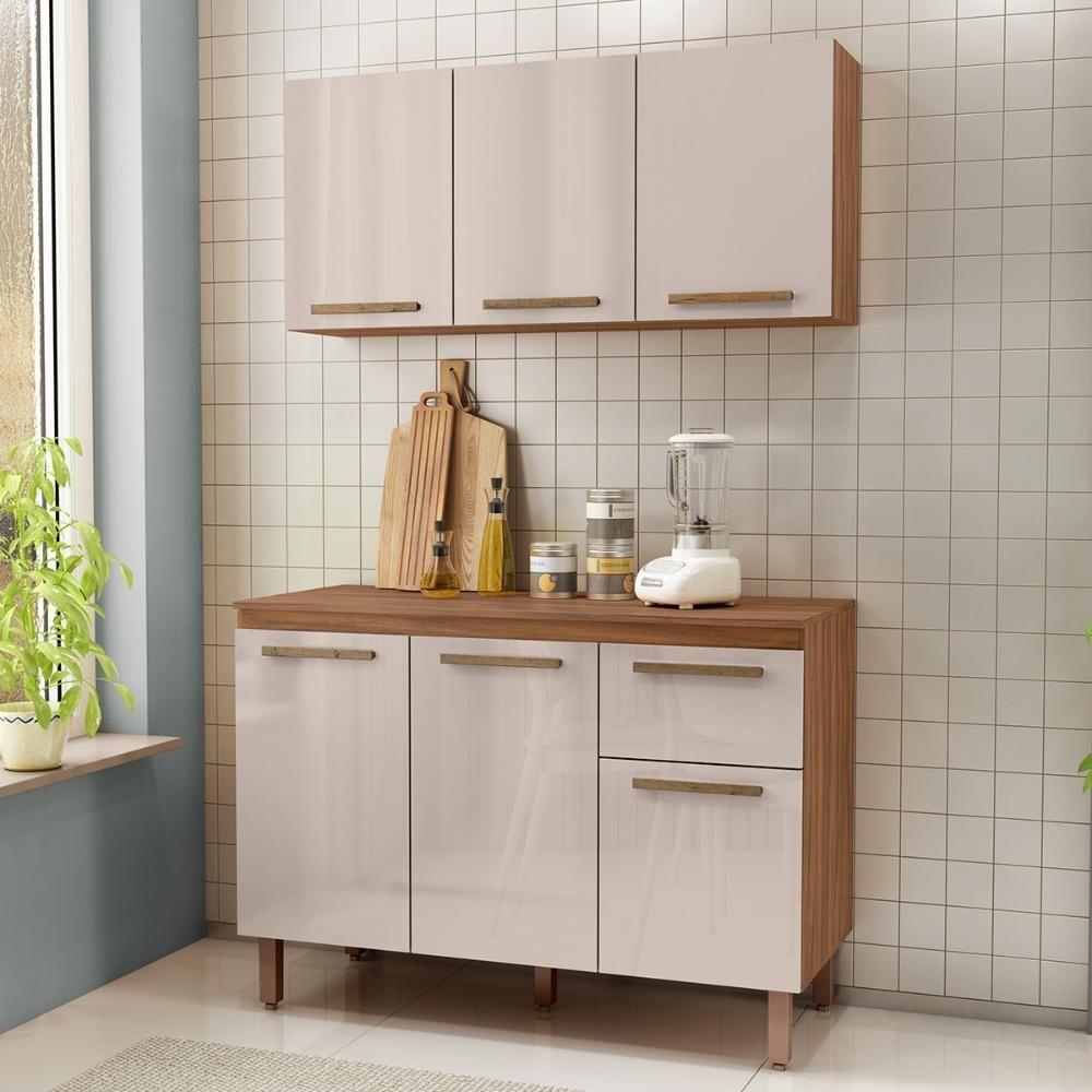 Armario De Cozinha Pop 120 Cm Com 6 Portas E 1 Gaveta Freijo/baunilha/freijo - 1