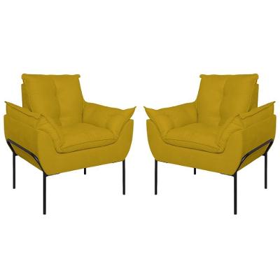 Kit 2 Poltronas Luxo Base Reforçada Metal Preta Amarelo