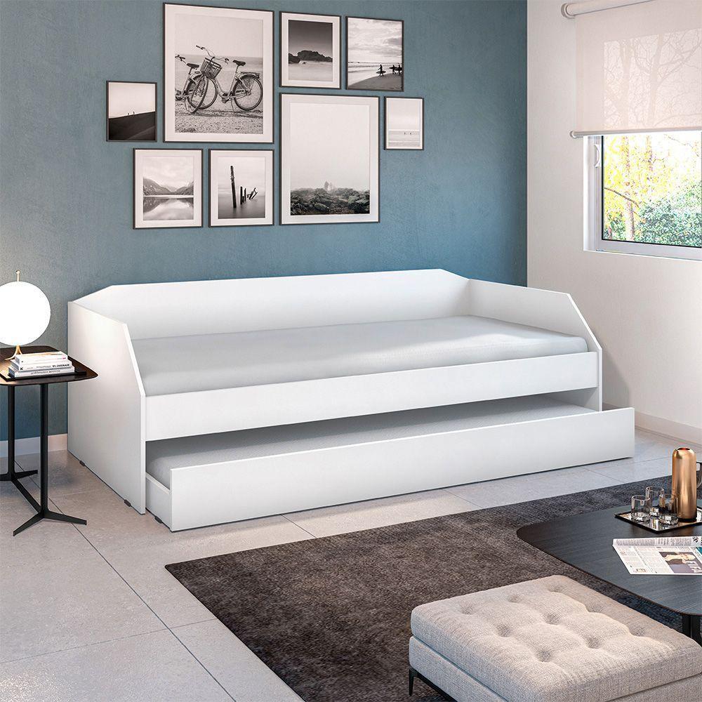 Sofá Cama Solteiro Duo Com Cama Auxiliar Em Mdf Reforçado 15mm Branco Com 2 Colchões - 6