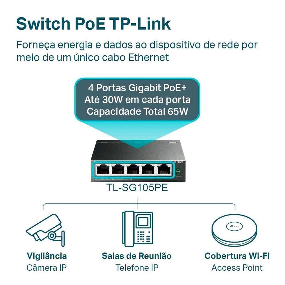Switch Gigabit Easy Smart 10-100-1000 C- 5 Portas (sendo 4 Poe) Tl-sg105pe Smb - 4