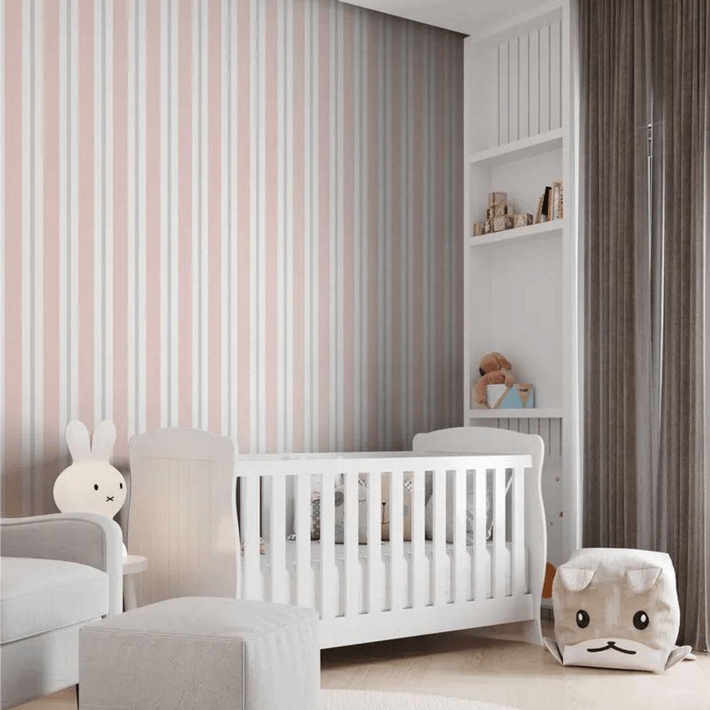 Papel De Parede Revoada Listrado Rosa E Cinza 4459 - 2