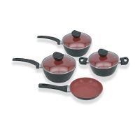 Conjunto Panelas Antiaderente Com Tampa De Vidro 04 Peças - Preto E Vermelho - 1