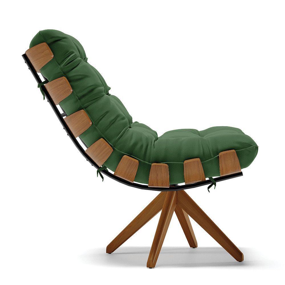 Kit 02 Poltronas Giratória Costela Suede Verde Base Madeira - 6