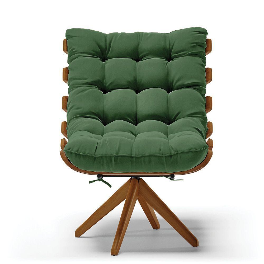 Kit 02 Poltronas Giratória Costela Suede Verde Base Madeira - 7