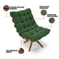Kit 02 Poltronas Giratória Costela Suede Verde Base Madeira - 3